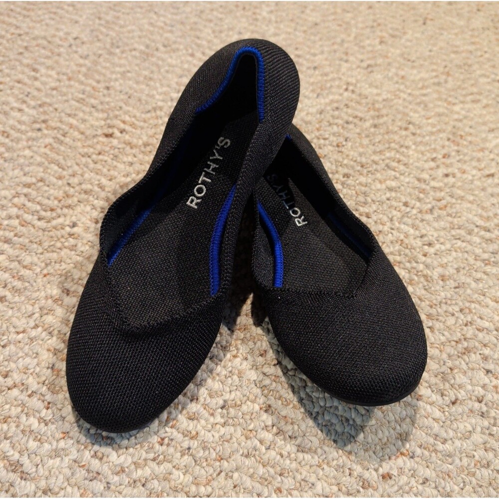 Rothy's Round Toe Ballet Flats Womens 7 Black Comfort Slip On Casual